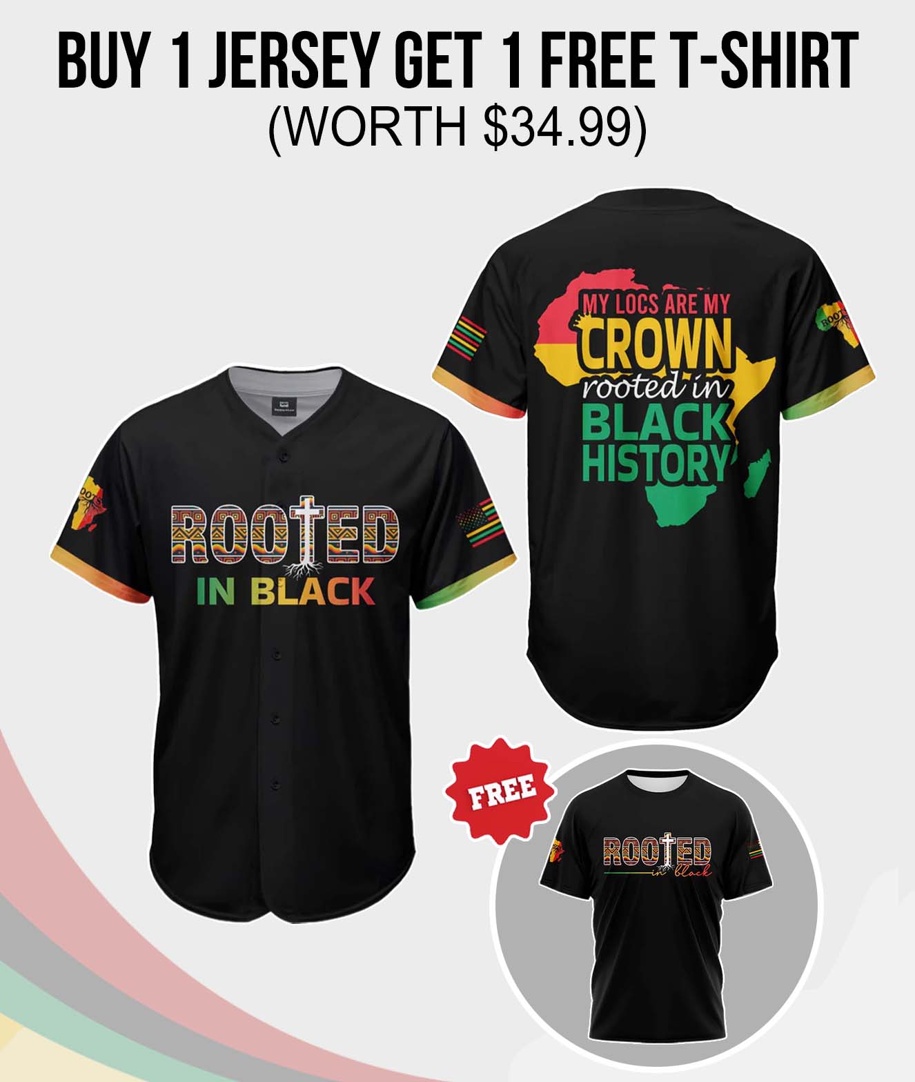 Rooted In Black Baseball Jersey & T-shirt Bundle