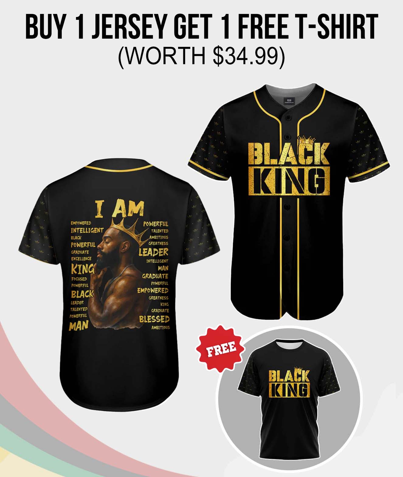 Black King Man Baseball Jersey & T-shirt Bundle