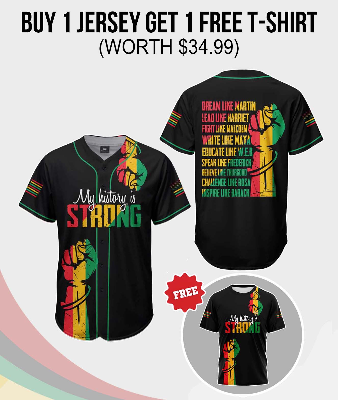 My History Is Strong Baseball Jersey & T-shirt Bundle