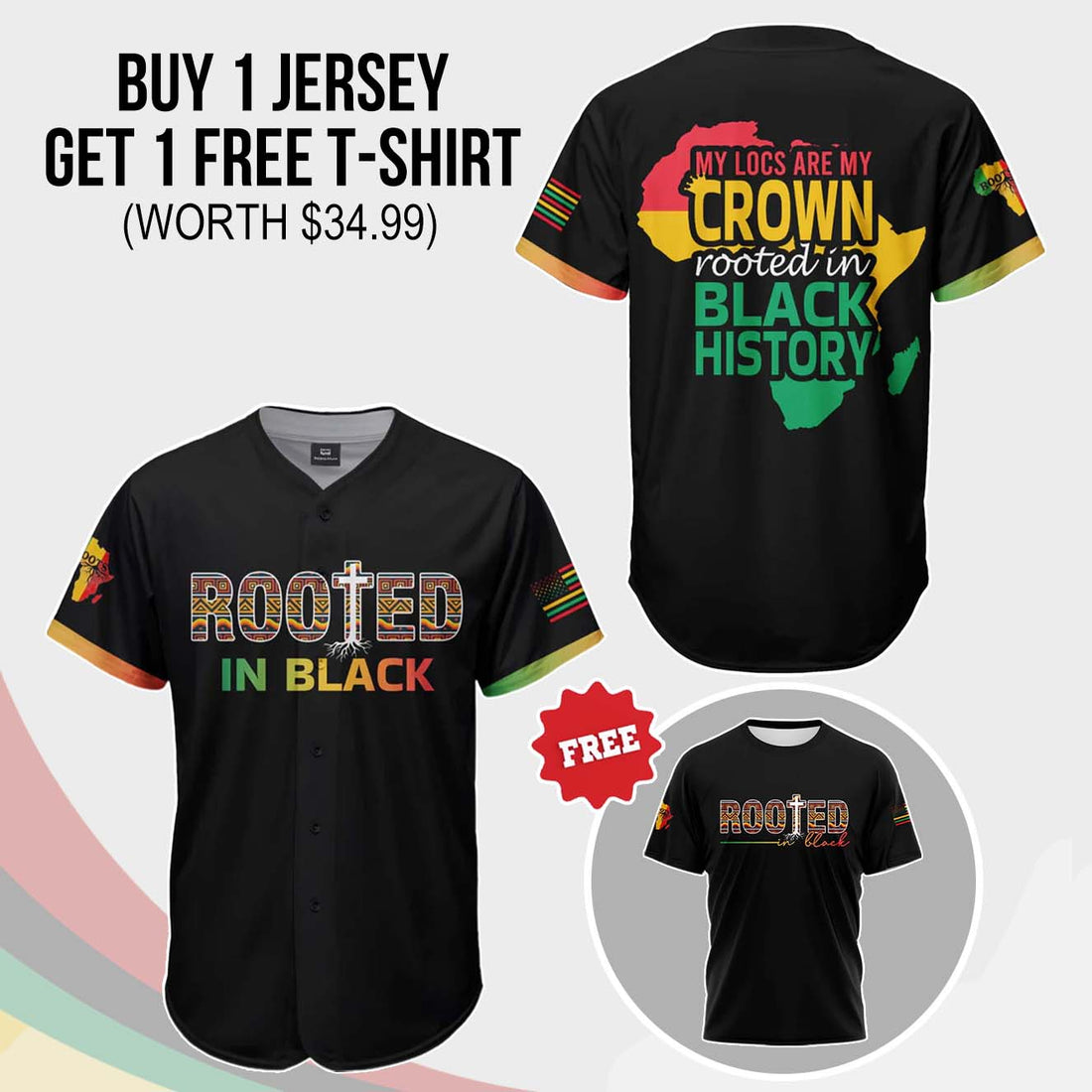 Rooted In Black Baseball Jersey & T-shirt Bundle