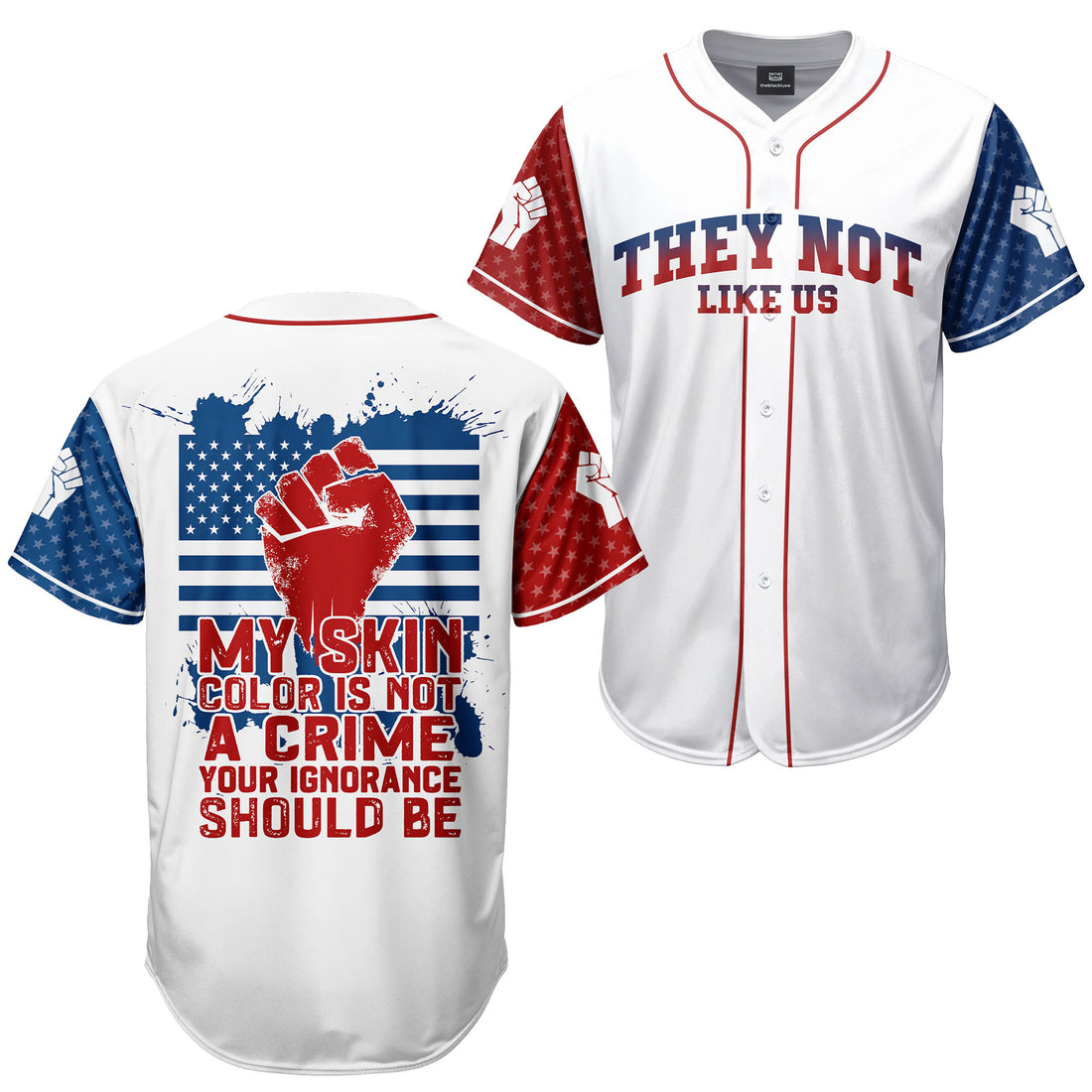 "Black Defiance" Blue Red Baseball Jersey & Hat Bundle