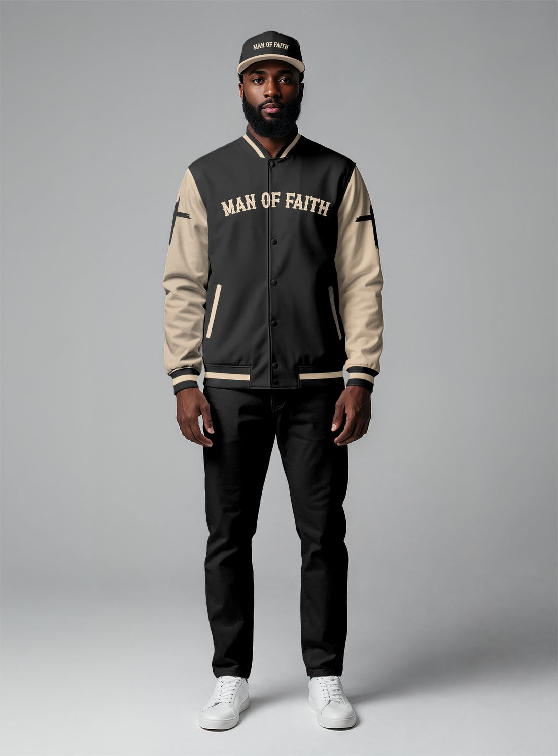 Faith Rooted Cross Baseball Jacket & Hat Bundle
