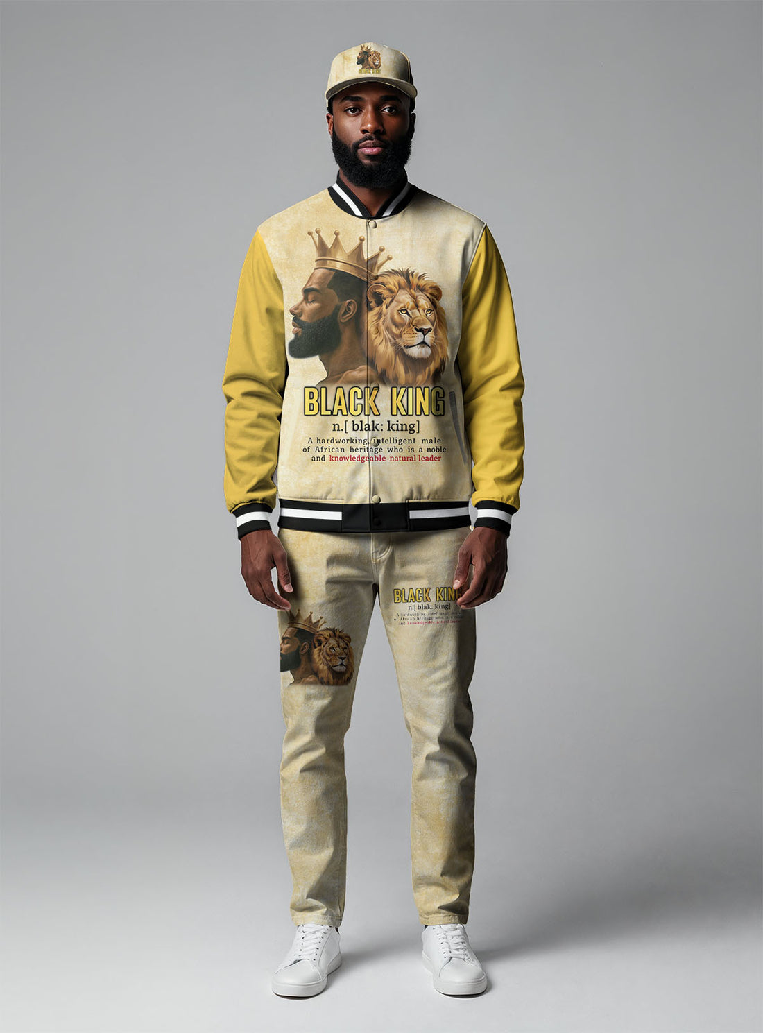 Black King Gold Baseball Jacket & Hat Bundle