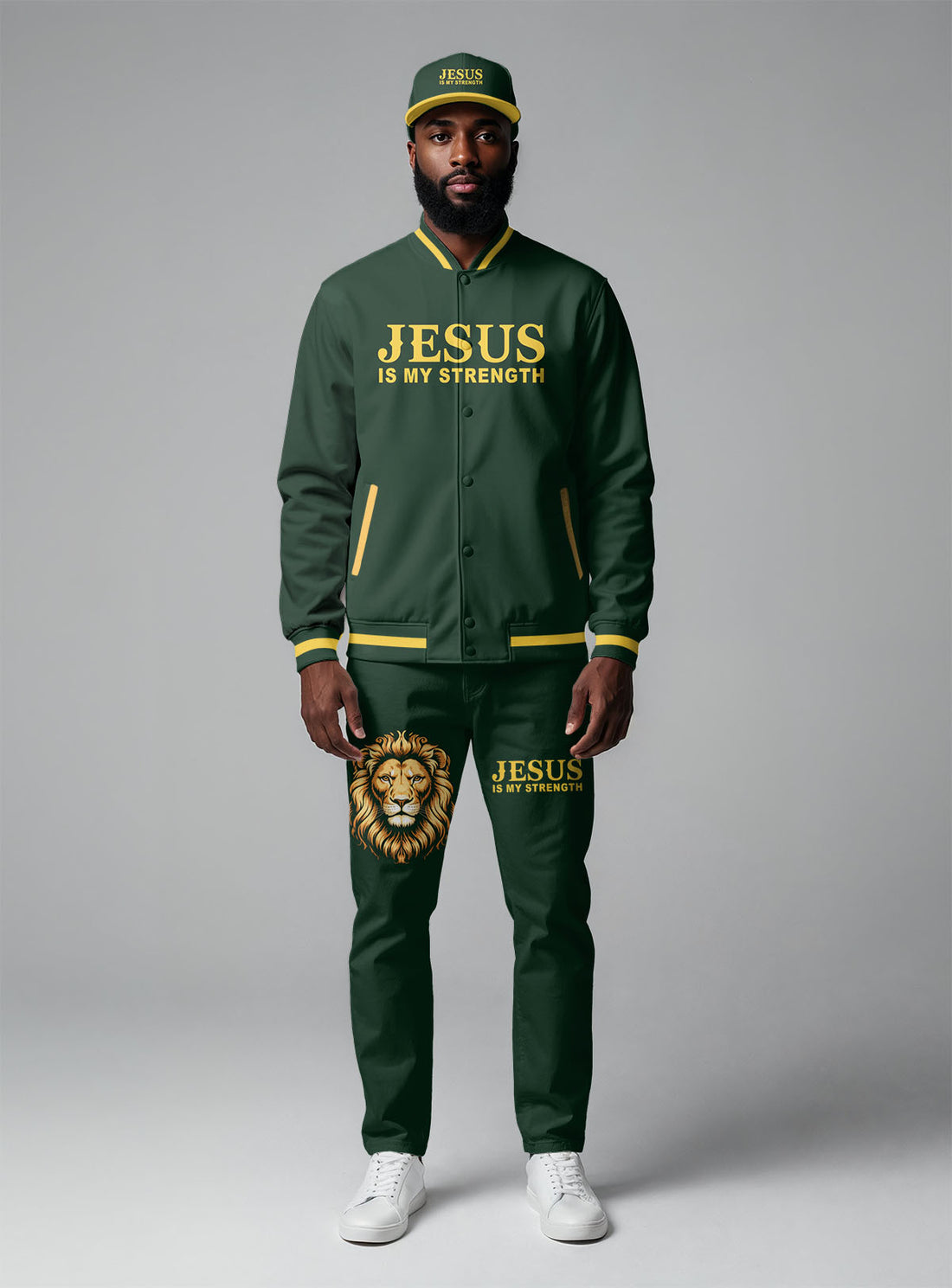 Strength In Him Baseball Jacket & Hat Bundle
