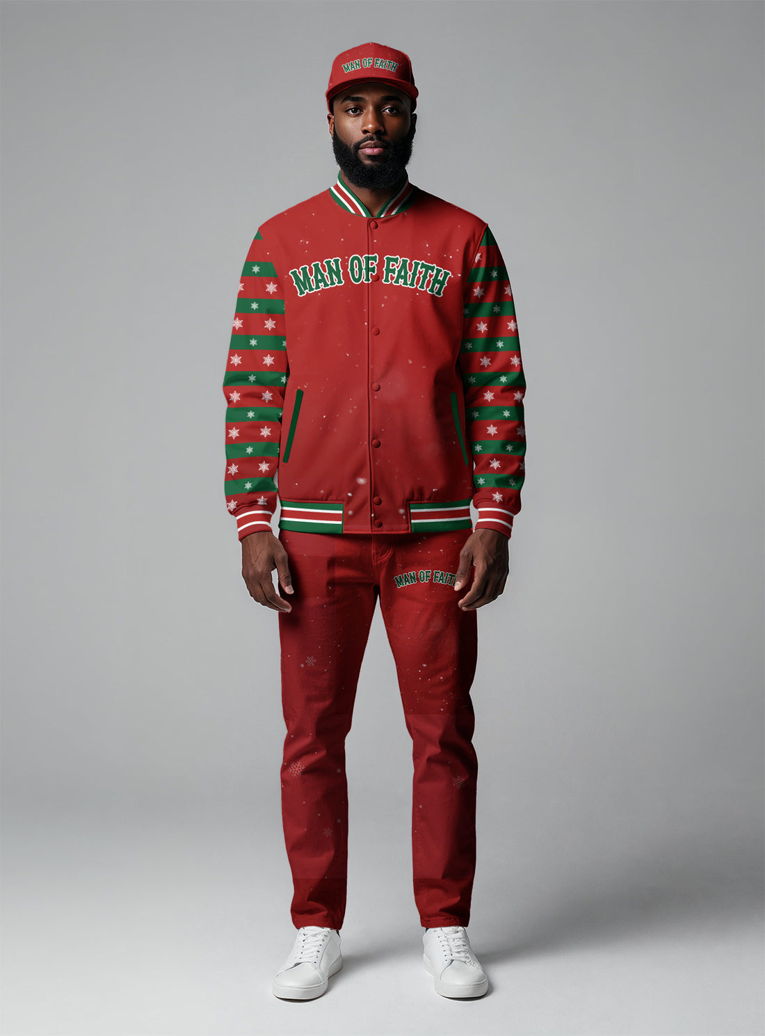 Christmas Man Of Faith Baseball Jacket & Hat Bundle